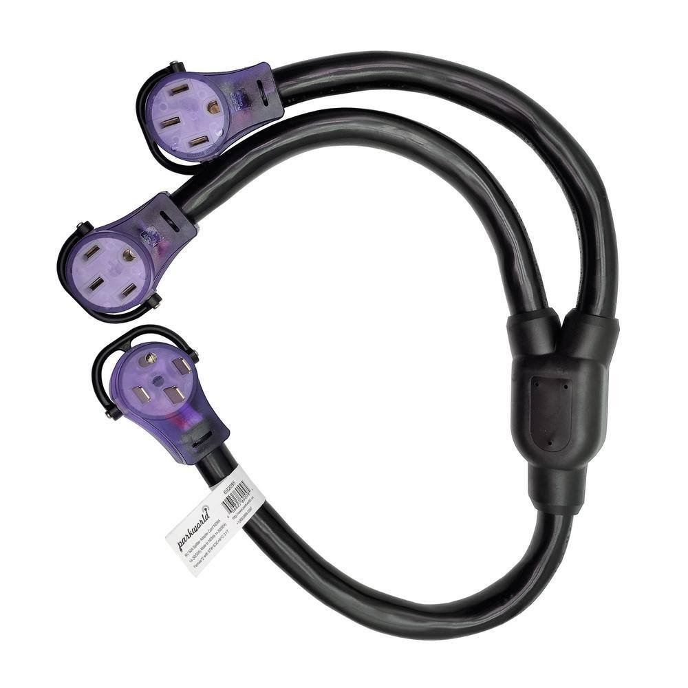 parkworld 3 ft. STW 6/3+8/1 4-Wire RV 50 Amp Y Adapter Cord NEMA 14-50P Plug to two 14-50R Female Receptacle