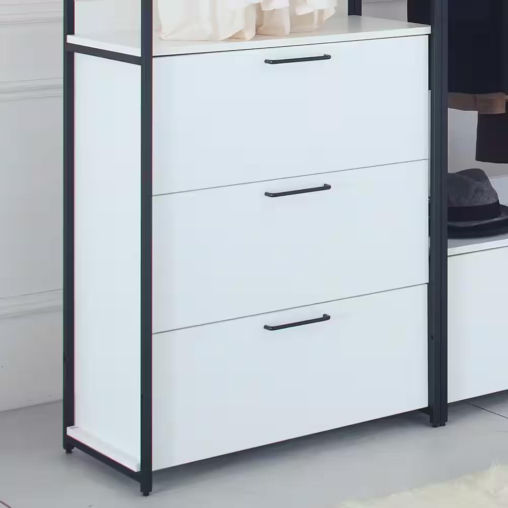None Fiona 96 in. W White Freestanding 3 Tower System 7 -Shelf Walk in Wood Closet System with Metal Frame