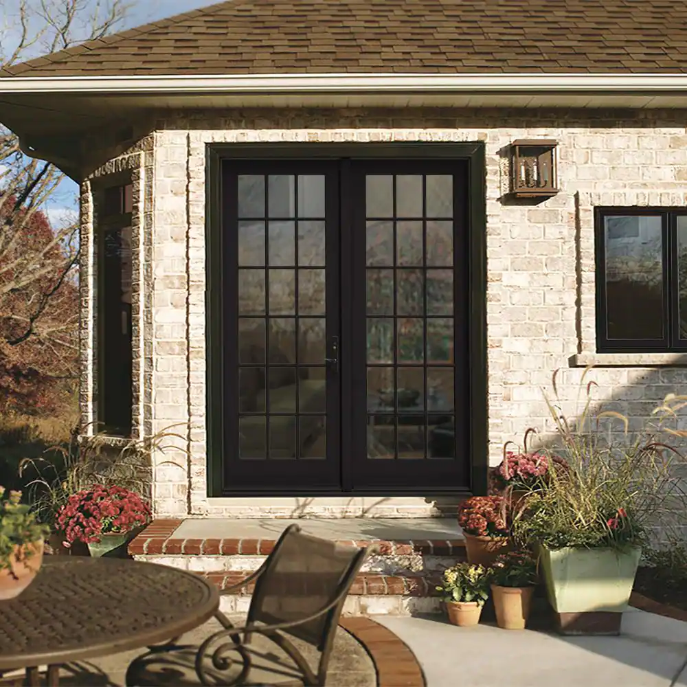 JELD-WEN 72 in. x 96 in. W-5500 Black Clad Wood Left-Hand 18 Lite French Patio Door w/Unfinished Interior