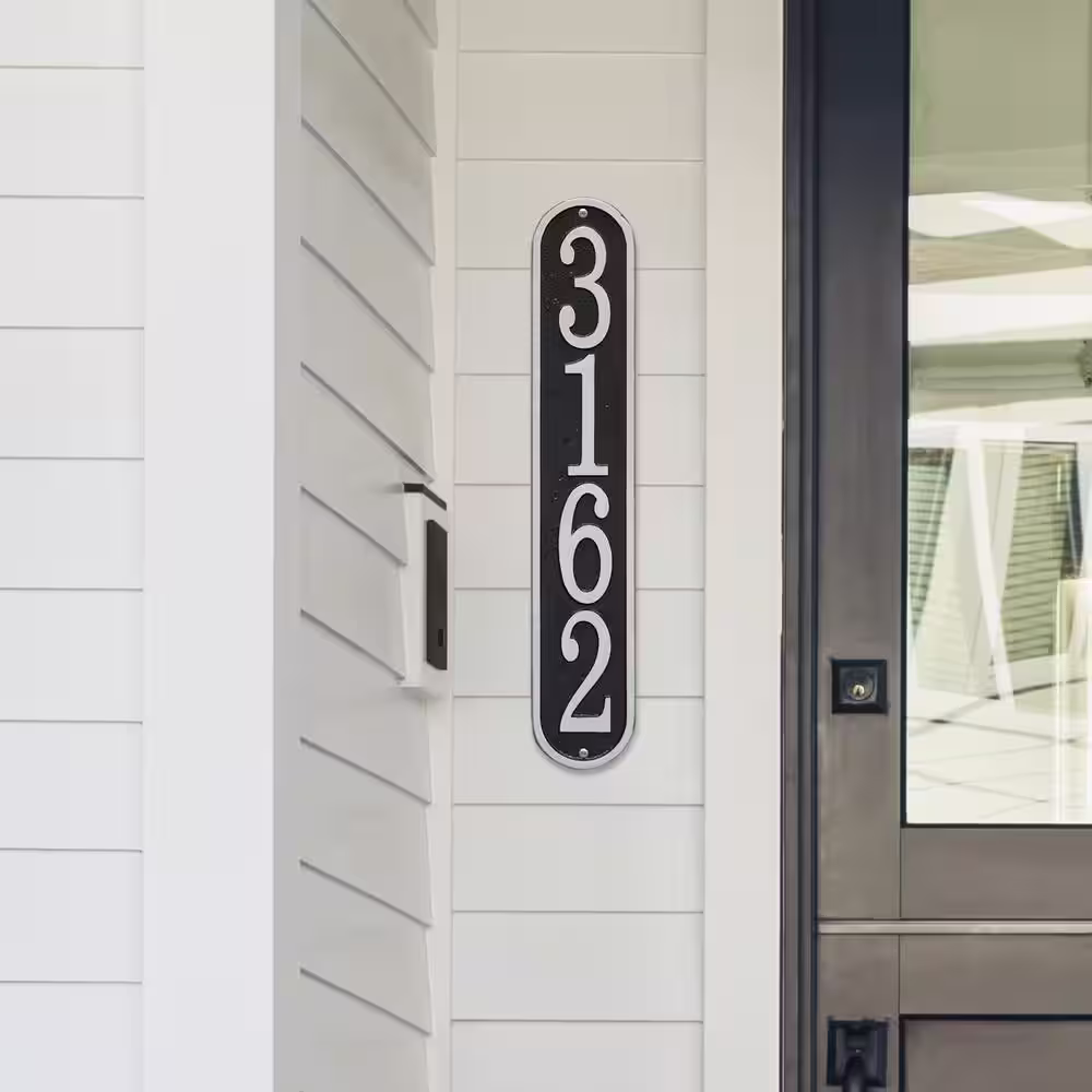 Whitehall Products Fast and Easy Vertical House Number Plaque, Black/Silver