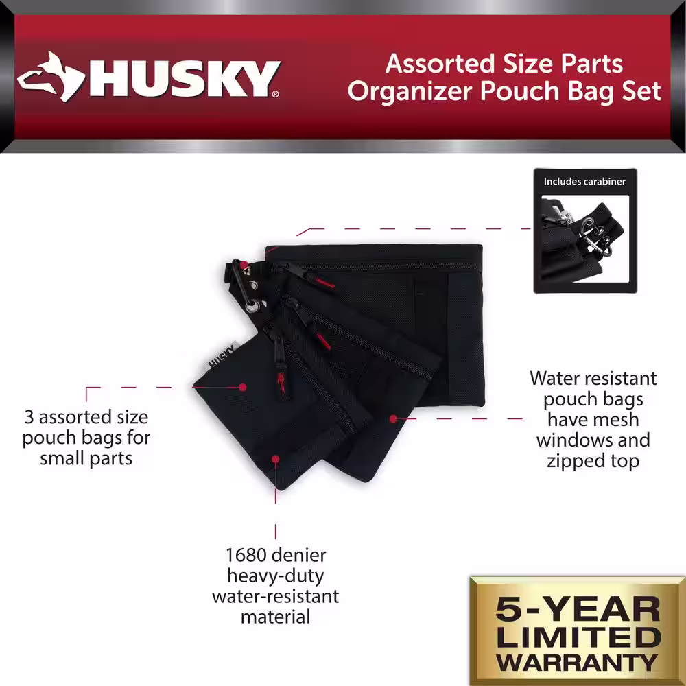 Husky Assorted Size Parts Organizer Pouch Bag Set