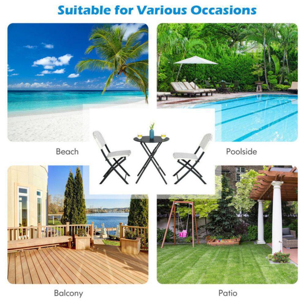 Alpulon 3-Piece Patio Rattan Outdoor Bistro Set with Round Dining Table and 2-Chairs