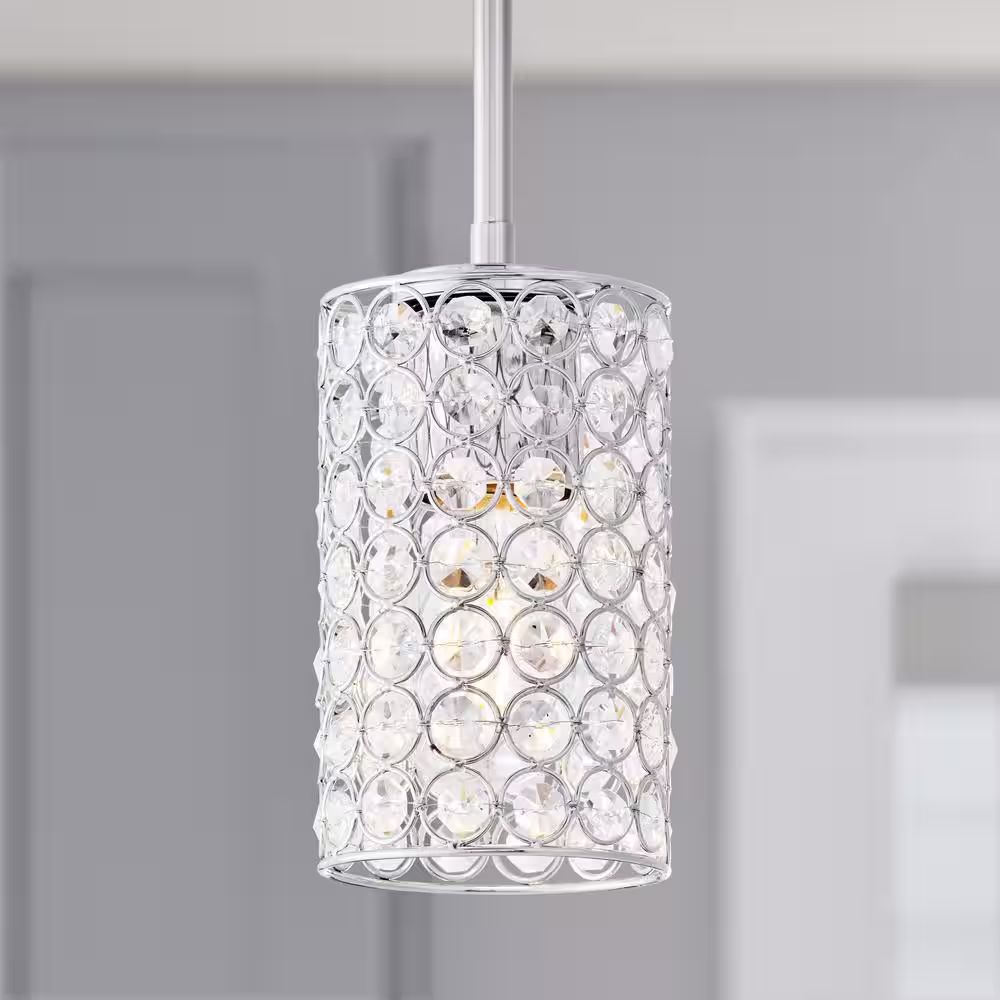 None 2-1/4 in. Fitter Small Crystal Cylinder Pendant Lamp Shade