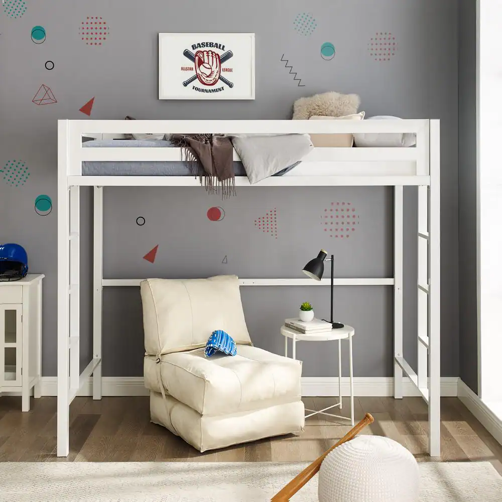 Walker Edison Furniture Company Transitional Premium Deluxe Twin Metal Loft Bed - White