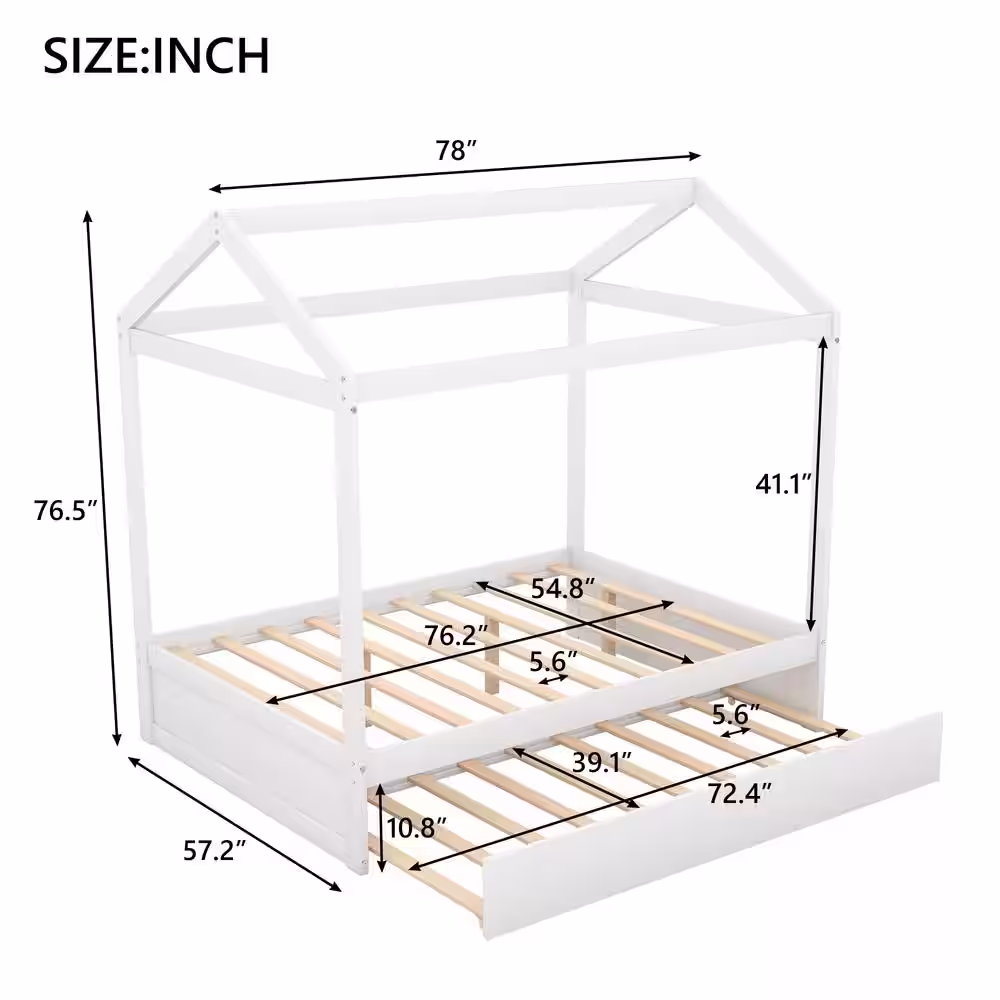 Harper & Bright Designs White Full House Bed with Trundle
