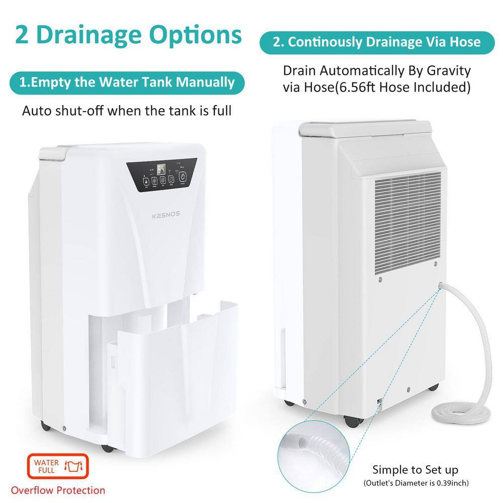 Kesnos 34-Pint Capacity Home Smart Dehumidifier With Bucket And Drain For 2,500 sq. ft. Home Or Bedroom
