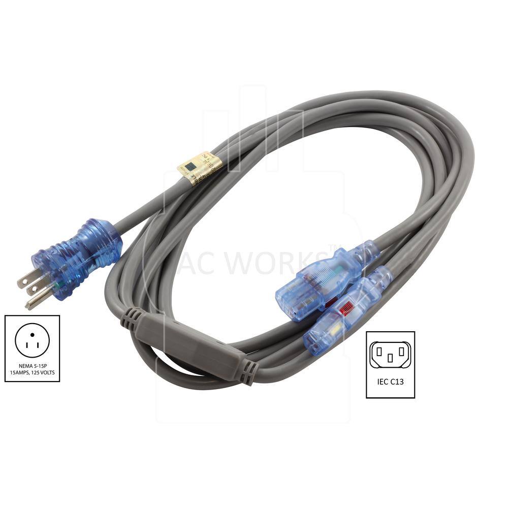 AC WORKS AC Connectors 13 Amp 10 ft. Medical Hospital Grade Y-Power Cord with (2) Locking IEC C13