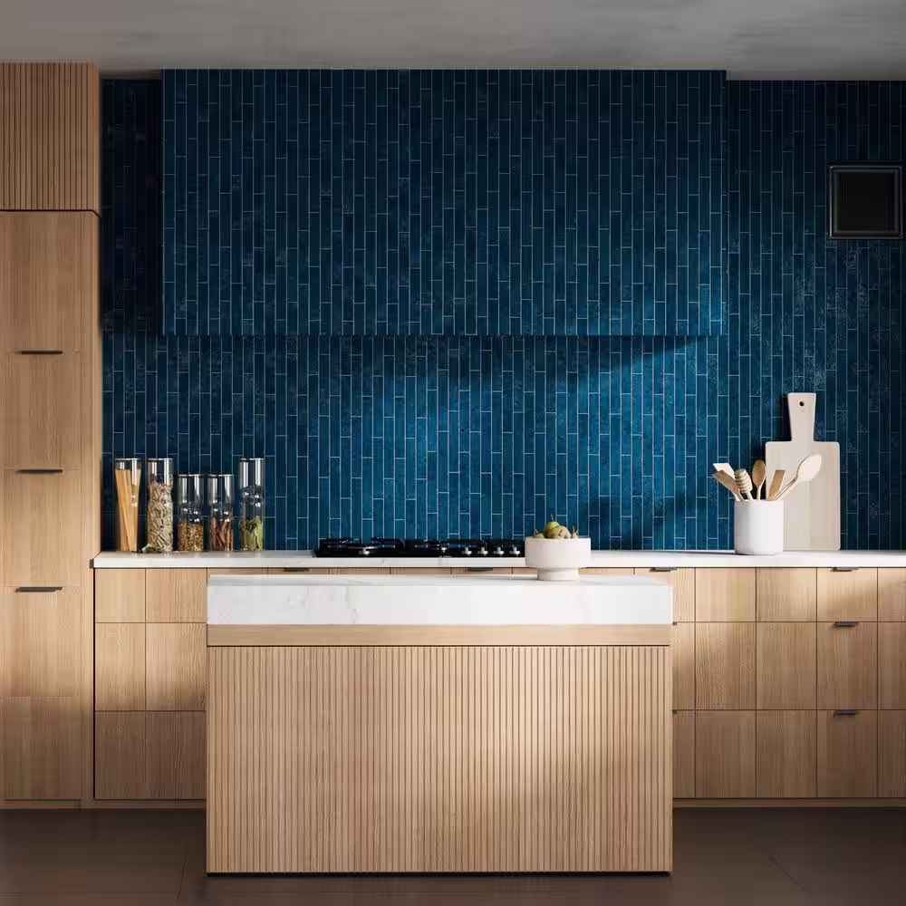 Ivy Hill Tile Virtuo Sapphire Blue 1.45 in. x 9.21 in. Polished Crackled Ceramic Subway Wall Tile (4.65 sq. ft./Case)