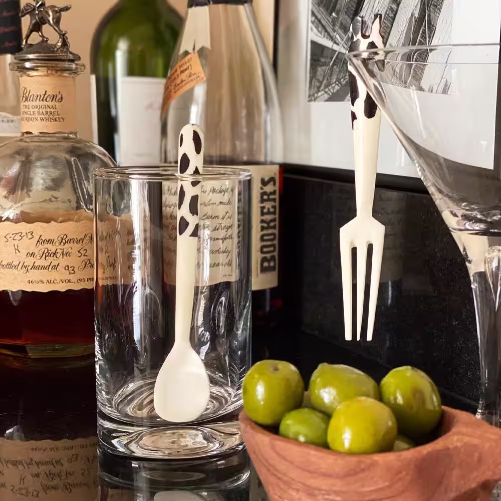 None Handmade Bone Bar Set 2-Spoons 1-Animal Fork