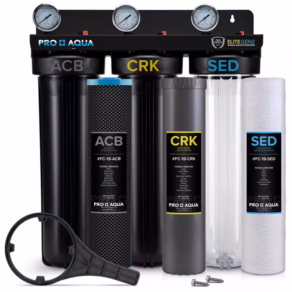 PRO+AQUA Whole House Salt-Free Water Softener Conditioner with 3-Stage Heavy Metal Odor Filtration System, High Flow 10.31 GPM