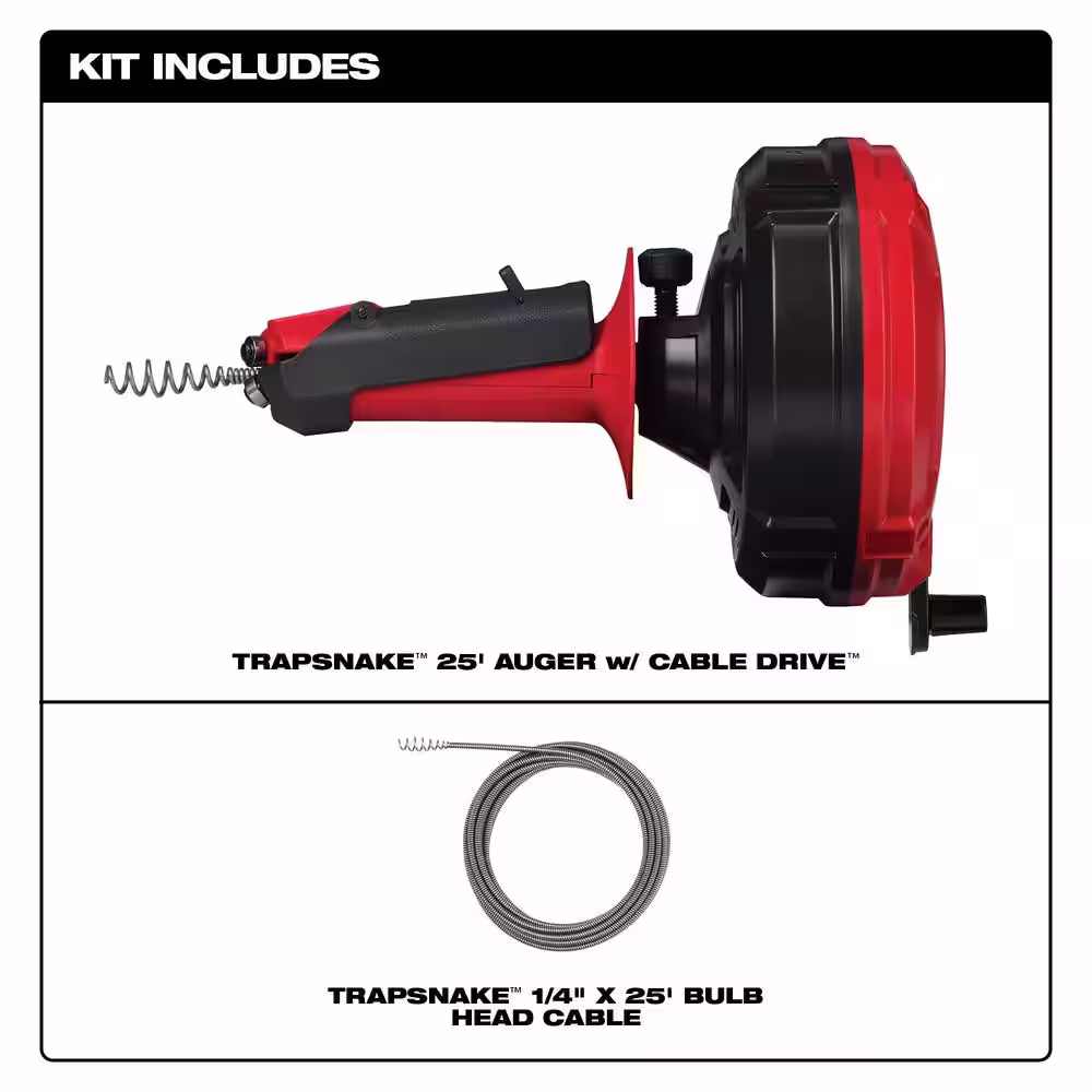 Milwaukee Trap Snake 25 ft. Drum Auger with 25 ft. Blub Head Cable (2-Piece)