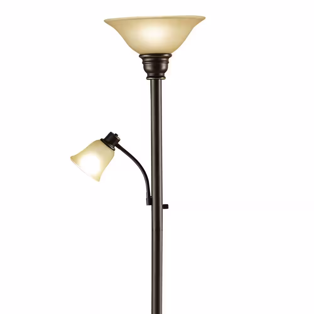 Cresswell 71 in. Oil Rubbed Bronze Torchiere Floor Lamp with Adjustable Reading Light