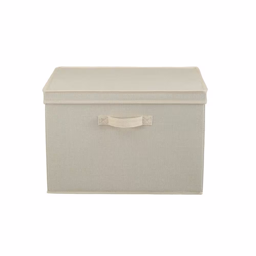HOUSEHOLD ESSENTIALS 14.5-Gal. Wide Storage Box with Lid Box in Cream Linen