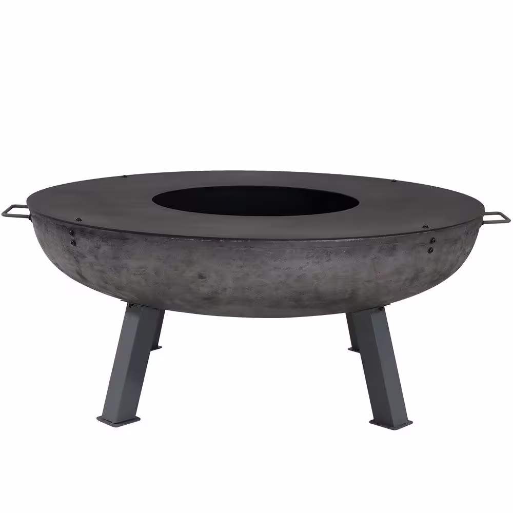 Sunnydaze Decor 45 in. x 17 in. Round Cast Iron Wood Burning Fire Pit with Cooking Ledge