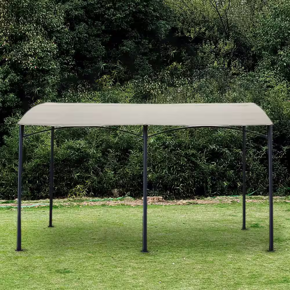 None 10 ft. x 13 ft. Brown Sloping Gazebo Canopy Tent Against Wall