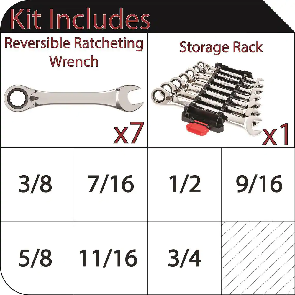 Husky Reversible Ratcheting SAE Combination Wrench Set (7-Piece)