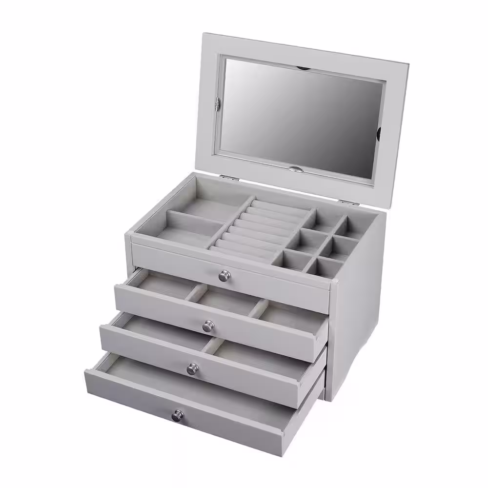 None Elegant Glass Lift Top Grey Jewelry Box