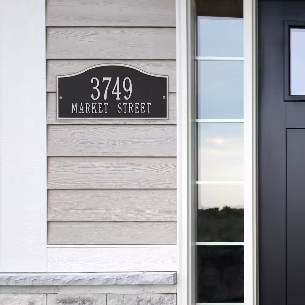 Whitehall Products Rolling Hills Rectangular Black/Silver Standard Wall 2-Line Address Plaque