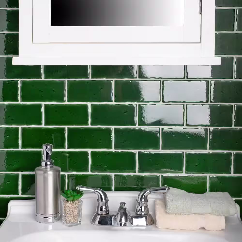 Merola Tile Novecento Subway Verdin 2-1/2 in. x 5-1/8 in. Ceramic Wall Tile (5.4 sq. ft./Case)