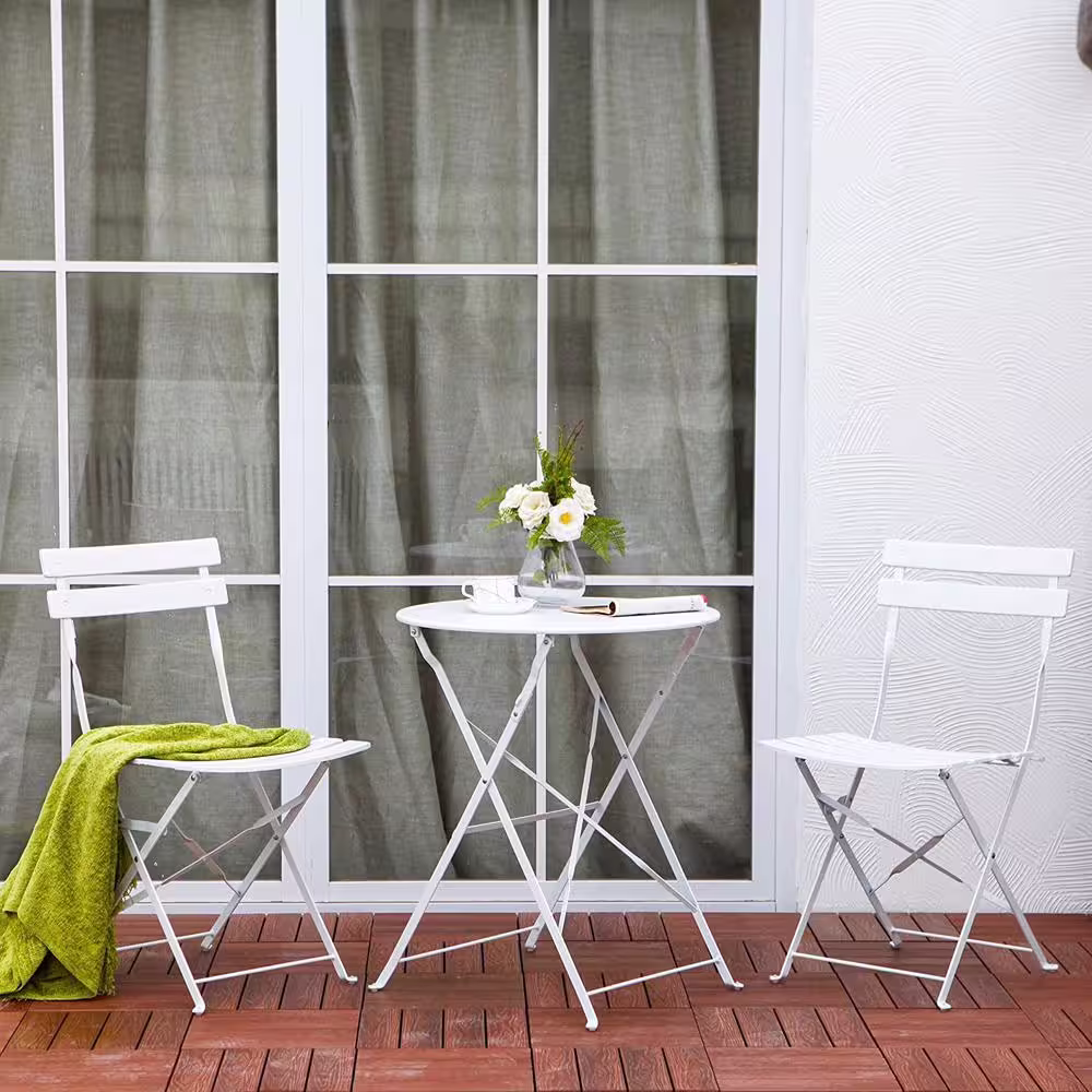 None White 3-Piece Metal Outdoor Bistro Set, Outdoor bar Table and Chairs Set
