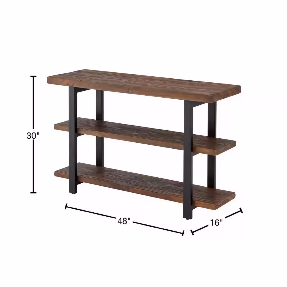 Alaterre Furniture Pomona 48 in. Rustic Natural/Black Standard Rectangle Wood Console Table with Storage