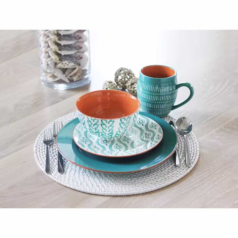 BAUM Tangiers 16-Piece Turquoise Dinnerware Set