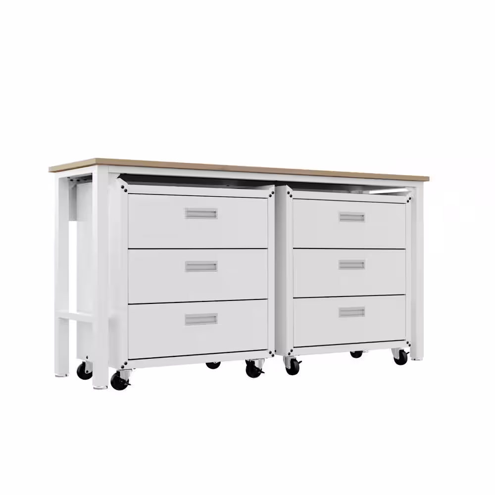 Manhattan Comfort Fortress 72.4 in. W x 37.6 in. H x 20.5 in. D Mobile Space-Saving Garage Storage System 6.0 in White (3-Piece)