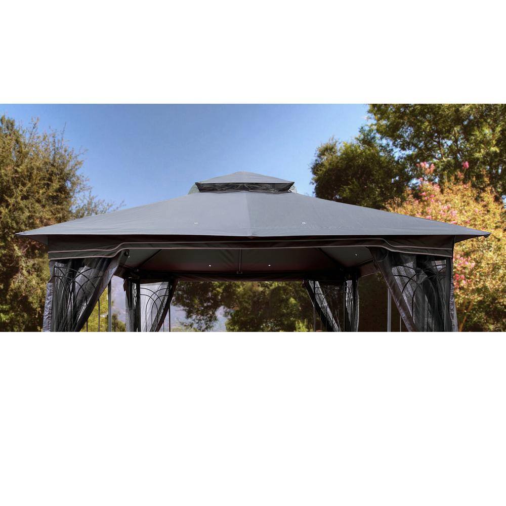 None 10 ft. x 10 ft. Outdoor Patio Replacement Double-Tiered Grey Gazebo Tent Roof Top Cover Only