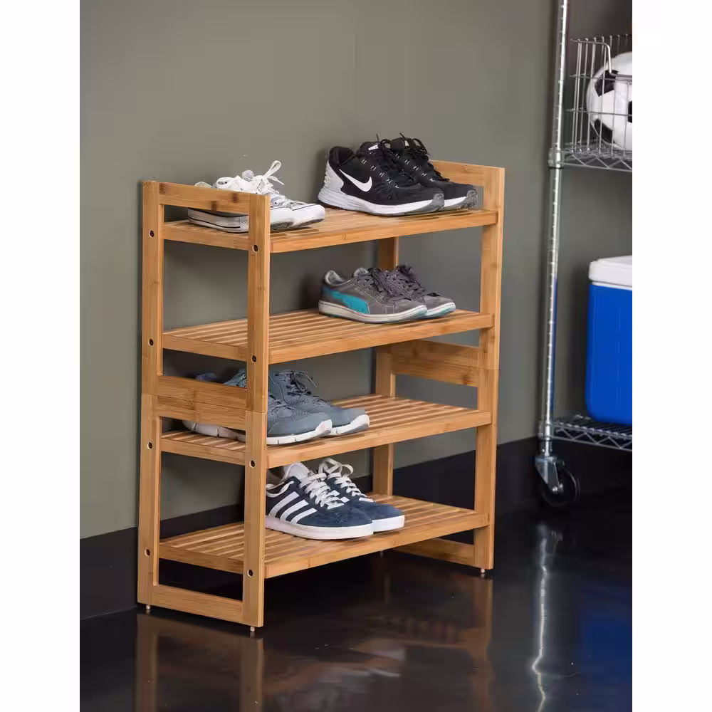 TRINITY 15.5 in. H 18-Pair 4-Tier Brown Bamboo Shoe Rack