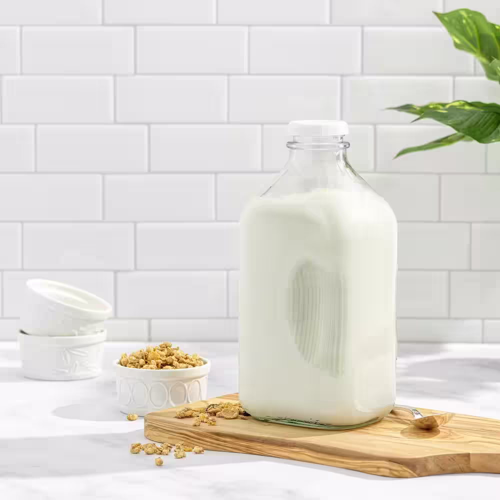 JoyJolt Reusable Glass 64 oz. Clear Milk Bottle with Lid and Pourer (3-Pack)