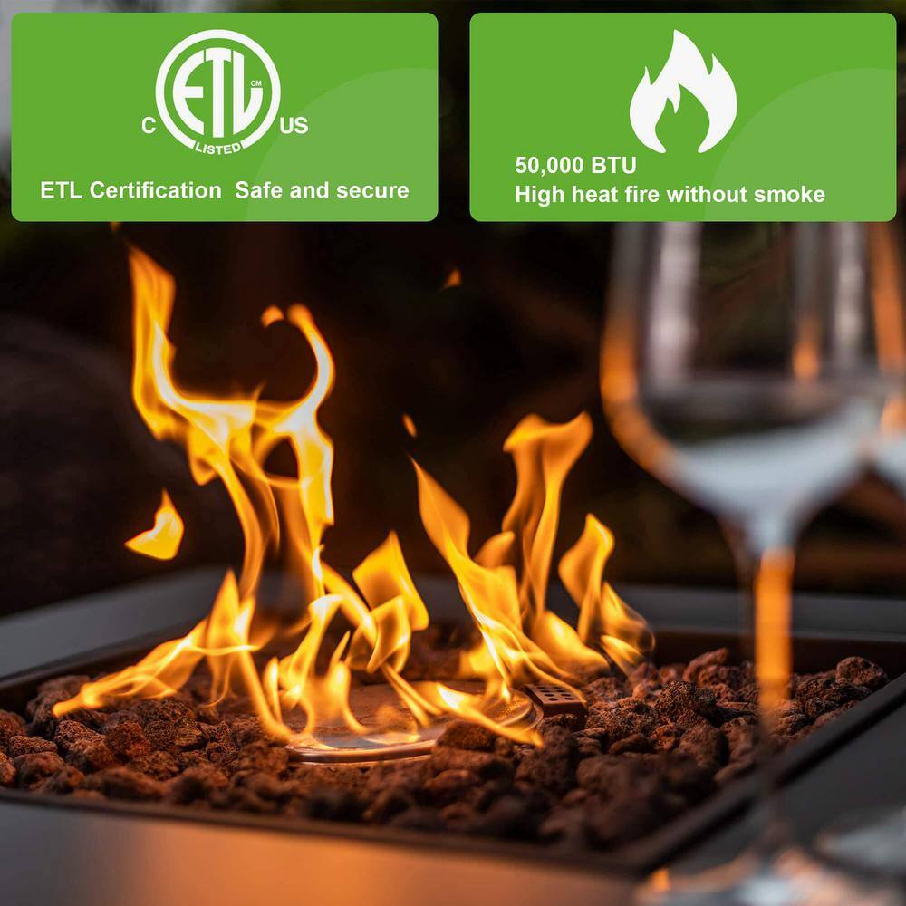 None 28 in. 50000 BTU Metal Propane Fire Pit Table (Black)