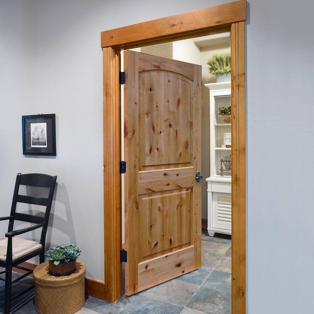 Builders Choice 28 in. x 80 in. 2 Panel Arch Top Raised Panel Ovolo Sticking Solid Core Unfinished Knotty Alder Wood Interior Door Slab