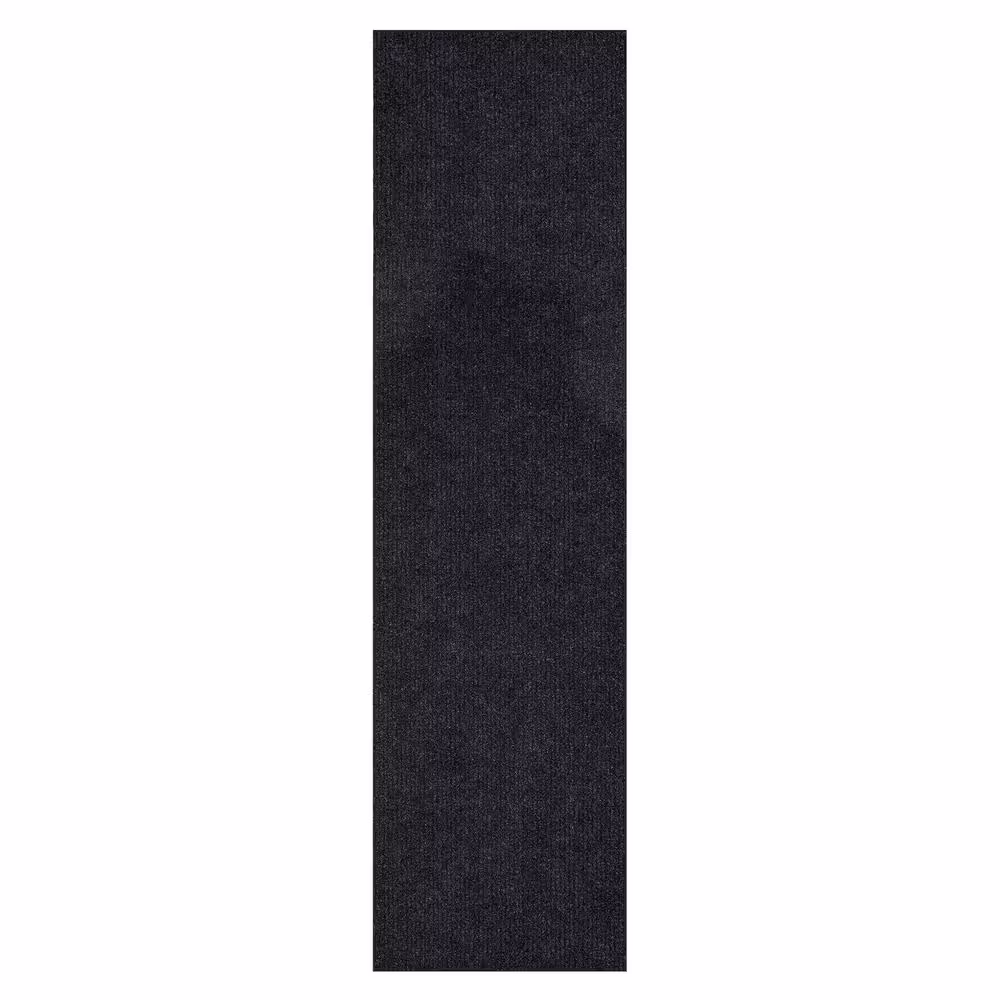 Ottomanson Lifesaver Collection Waterproof Non-Slip Rubberback Solid 3x10 Indoor/Outdoor Runner Rug,2 ft. 7 in. x9 ft. 10 in.,Black
