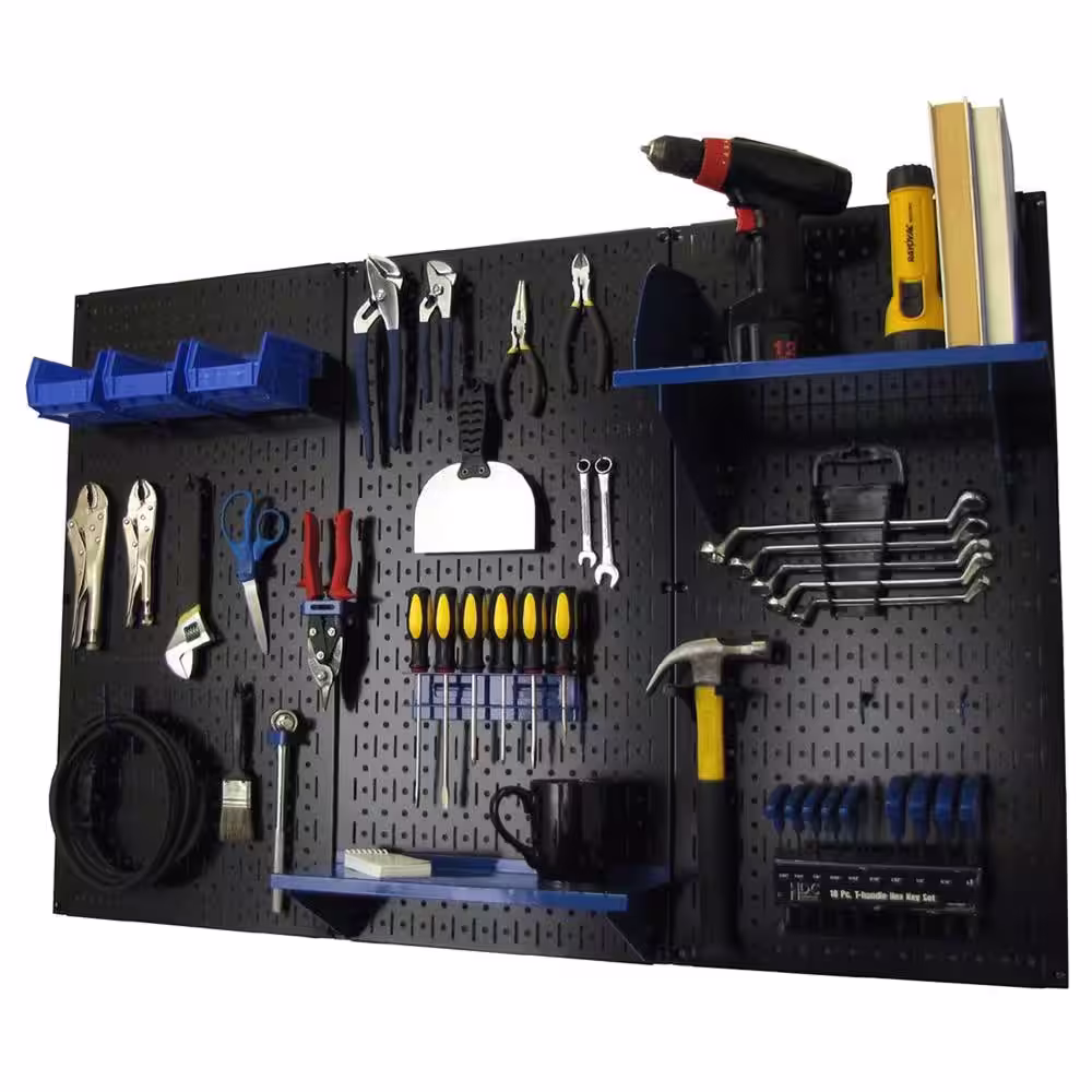 Wall Control 32 in. x 48 in. Metal Pegboard Standard Tool Storage Kit with Black Pegboard and Blue Peg Accessories