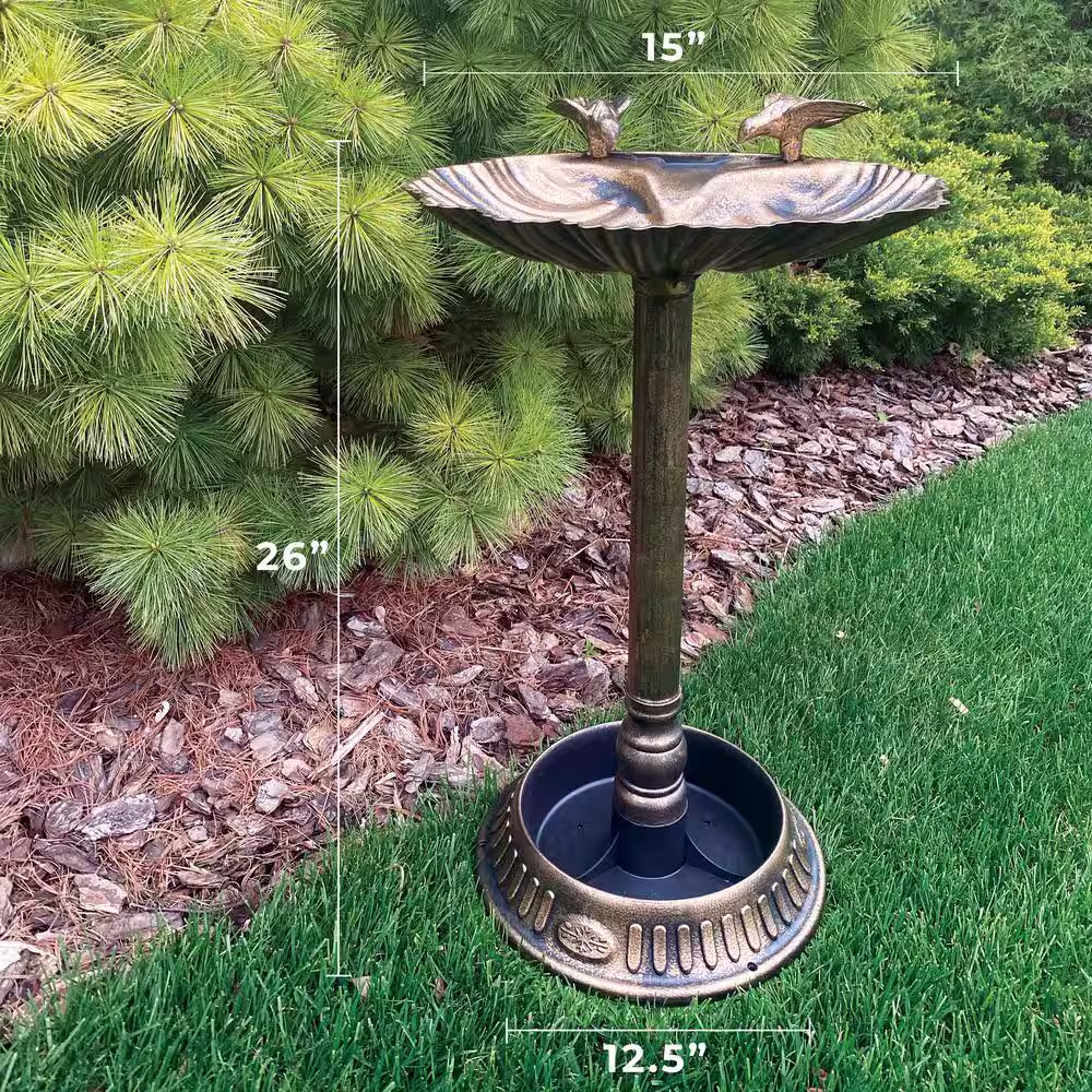 None Bronze Resin Birdbath with Built-In Planter