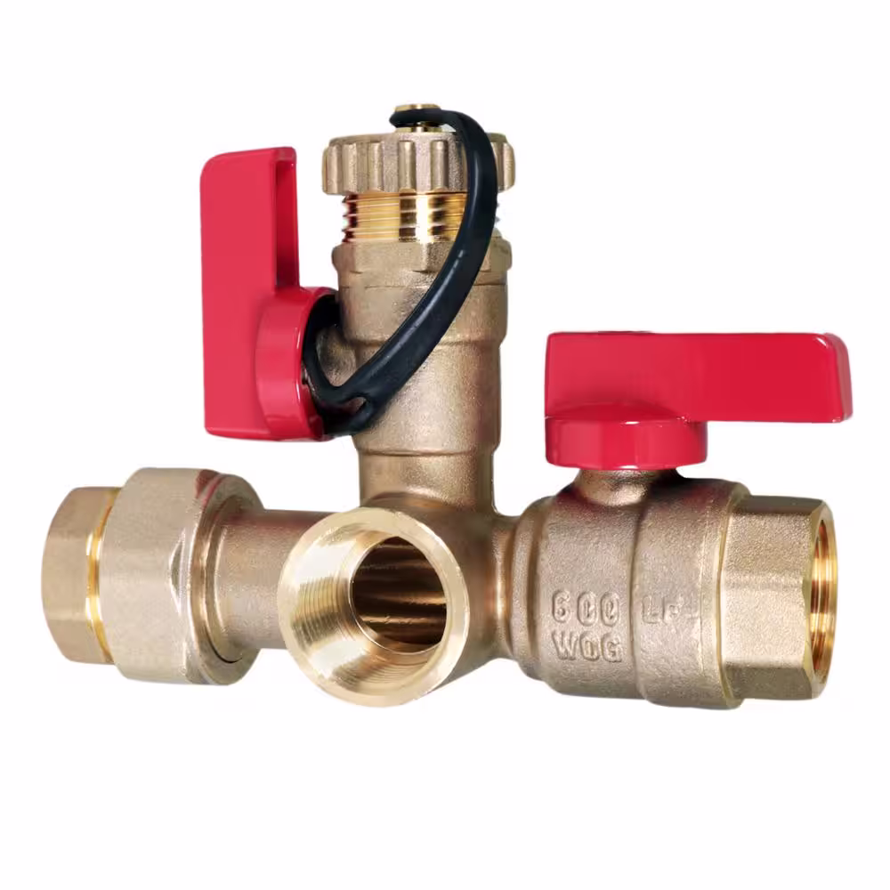 The Plumber's Choice 1 in. FIP Tankless Water Heater Kit- Set of 2 Heavy Duty Hot and Cold Isolation Valves with Cleanouts, Forged Brass