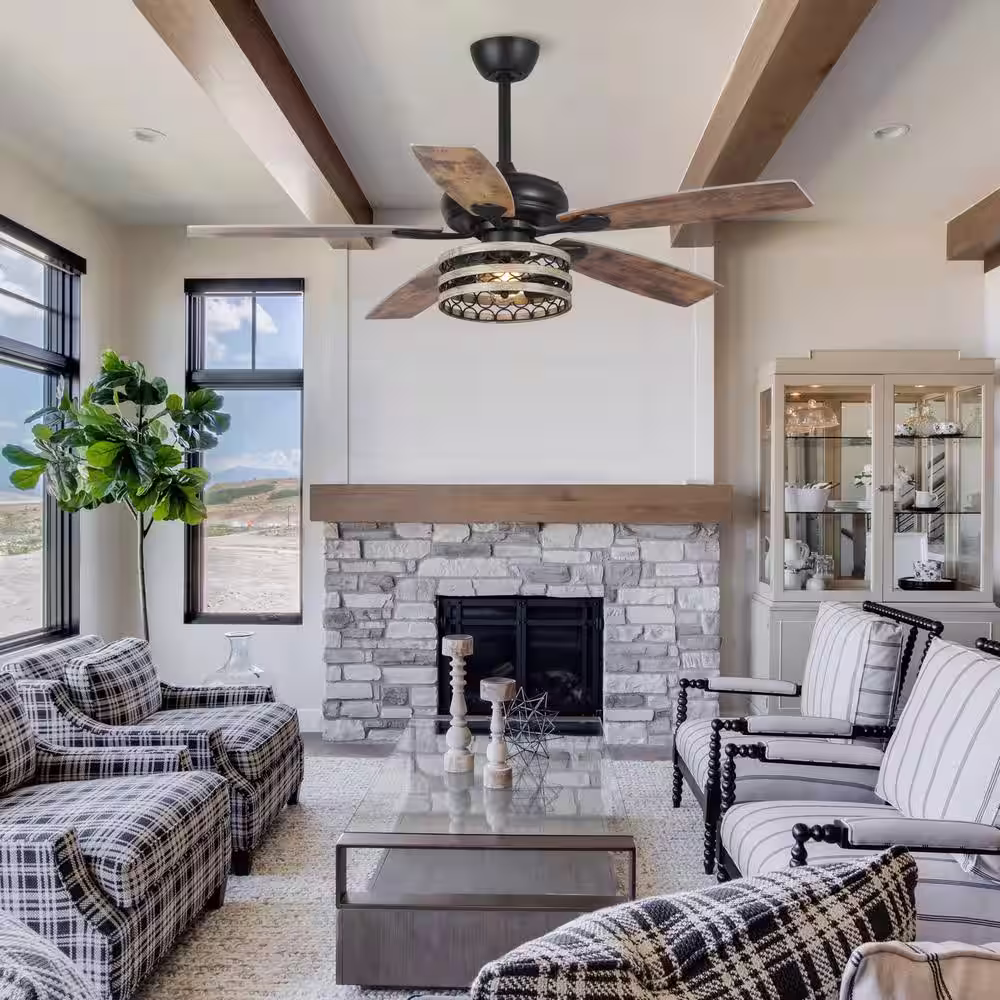 Parrot Uncle Toronto 52 in. Farmhouse Indoor 5-Blade Black Ceiling Fan with Remote Control and Light Kit