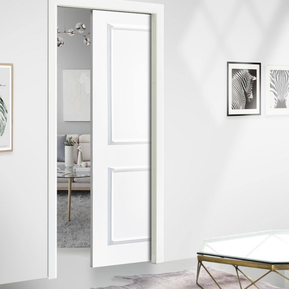 CALHOME 30 in. x 80 in. 2-Panel Hollow Core White Primed Composite MDF Interior Door Slab for Pocket Door