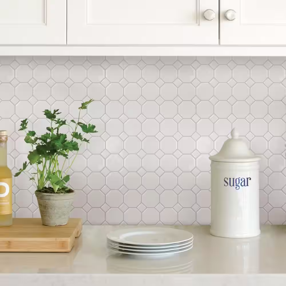 InHome Octagon 10 in. x 10 in. Off White Peel and Stick Backsplash Tiles
