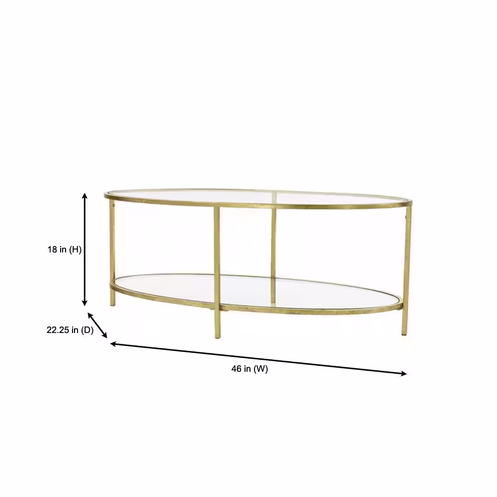 Home Decorators Collection Bella 46 in. Gold Leaf/Clear Large Oval Glass Coffee Table with Shelf