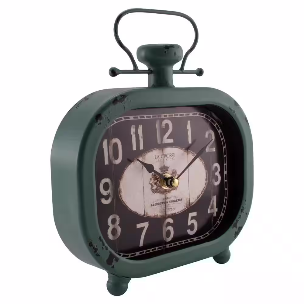La Crosse Technology Distressed Teal Quartz Metal Decorative Clock