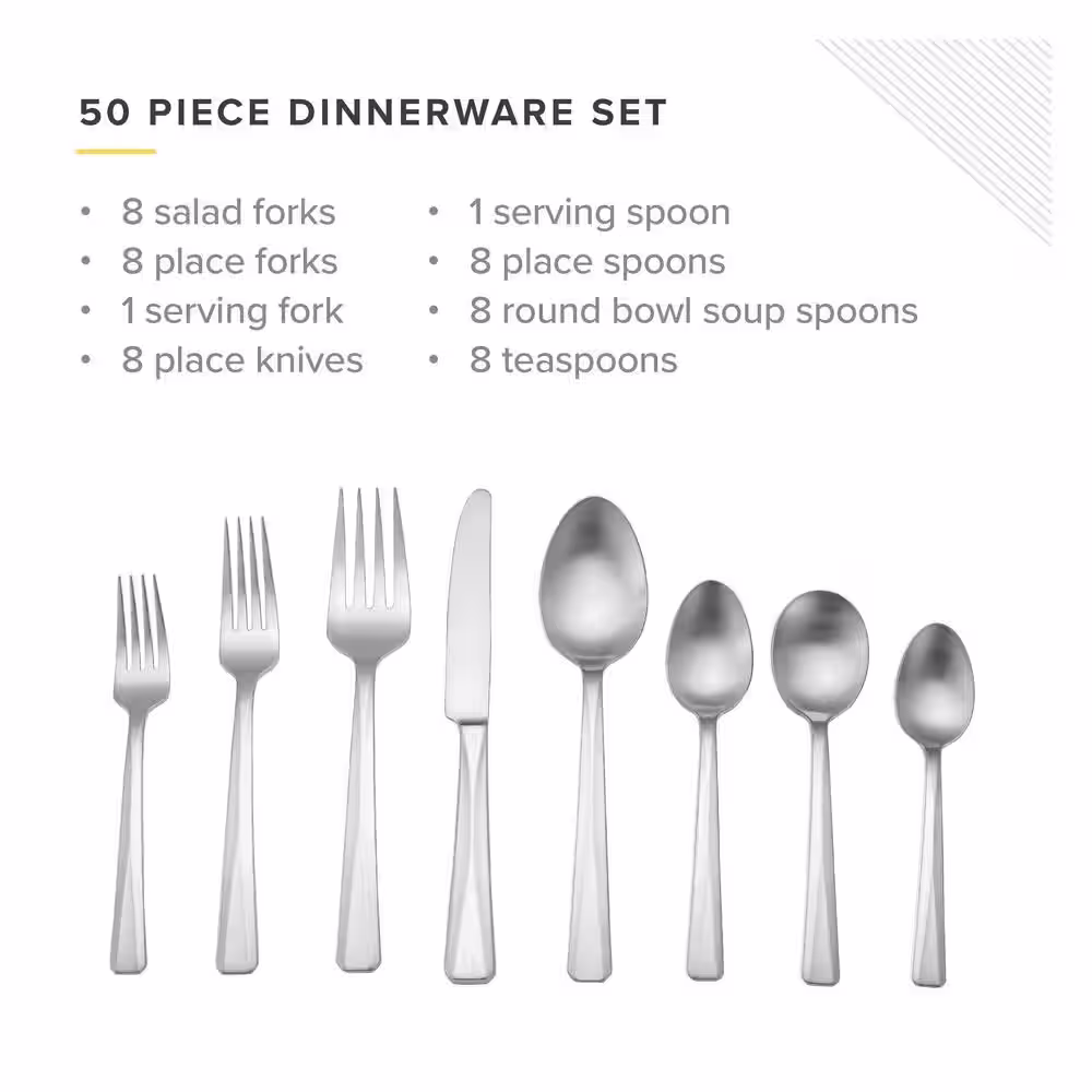 None 50-Piece 18/10 Stainless Steel Flatware SetÂ (Service for 8)