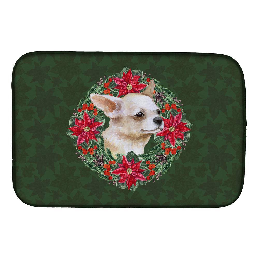 Caroline's Treasures 14 in. x 21 in. Multicolor Chihuahua Leg up Poinsettia Wreath Dish Drying Mat
