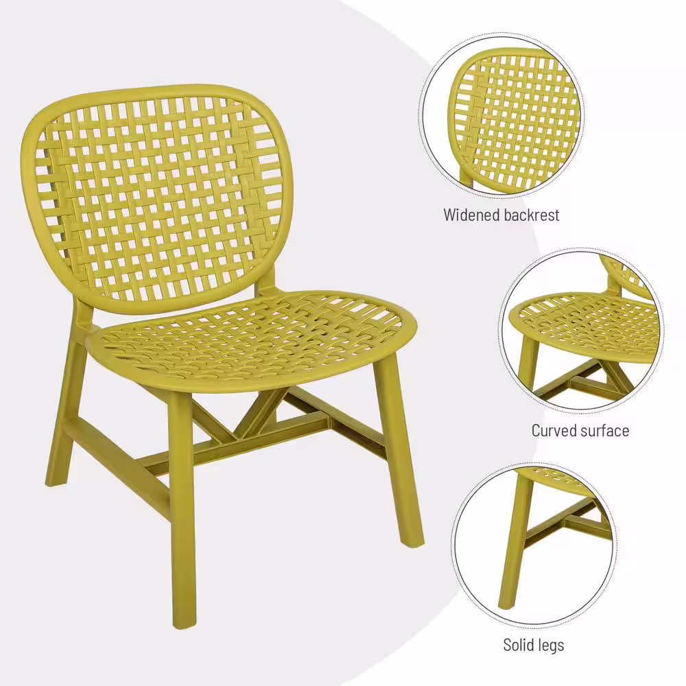 None Yellow 3-Piece Composite Hollow Design Outdoor Serving Bistro Set for Balcony Garden Yard