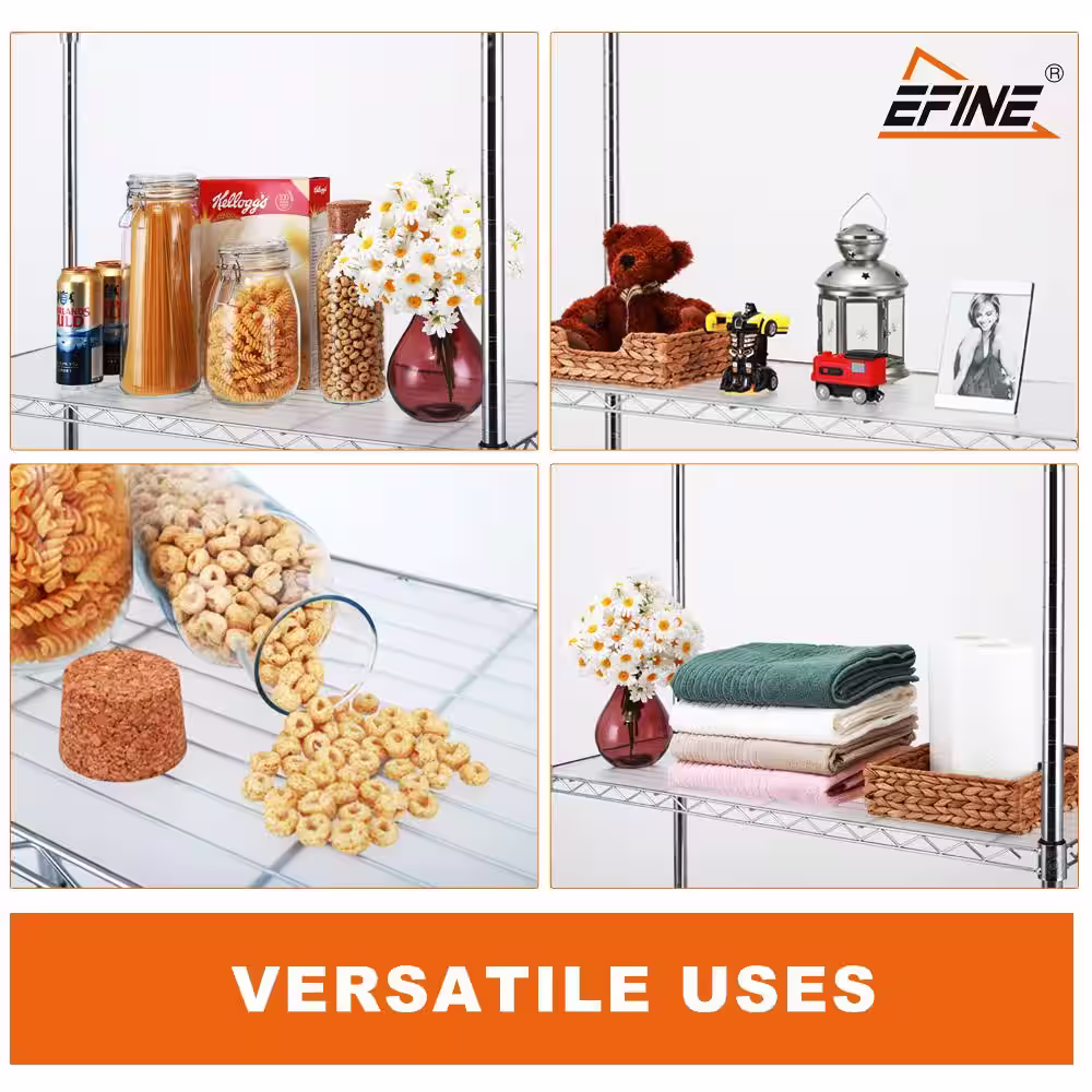EFINE Chrome 5-Tier Heavy Duty Metal Wire Garage Storage Shelving NSF Certified 1 in. Pole (36 in. W x 72 in. H x 14 in. D)