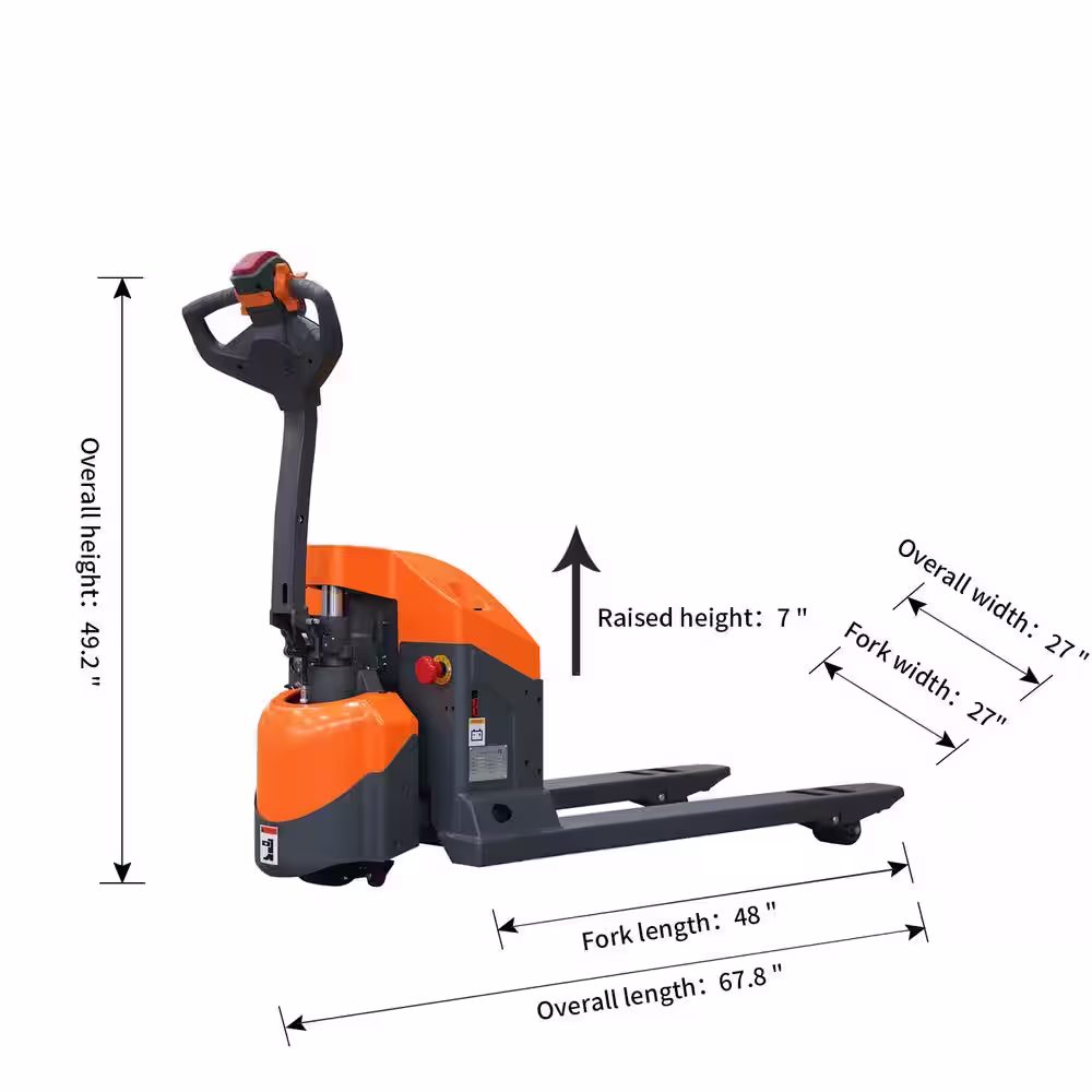 None GEL Battery 24V/65AH 3300 lbs. Fully Electric Pallet Jack Truck with Built-Out Charger Orange