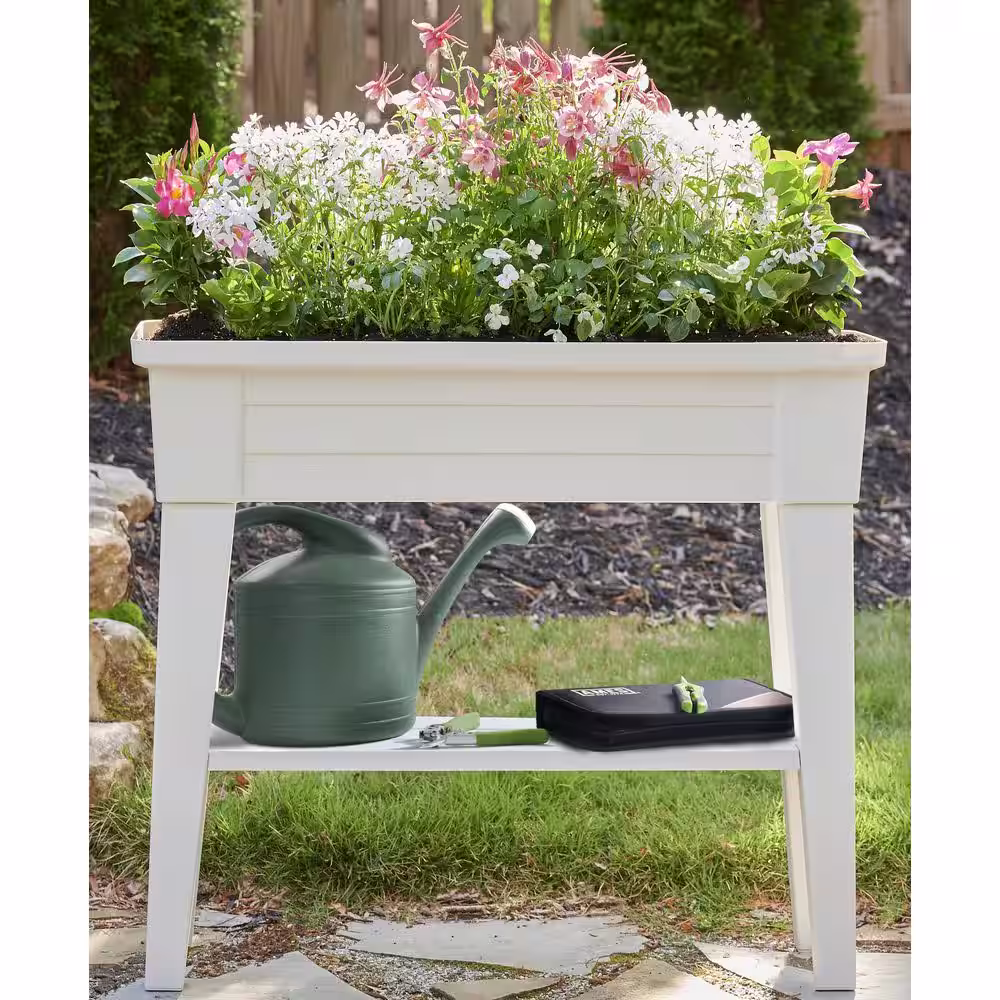 Southern Patio 36 in. x 11.8 in. x 31.5 in. White Plastic 40 Qt. Capacity Large Raised Garden Planter