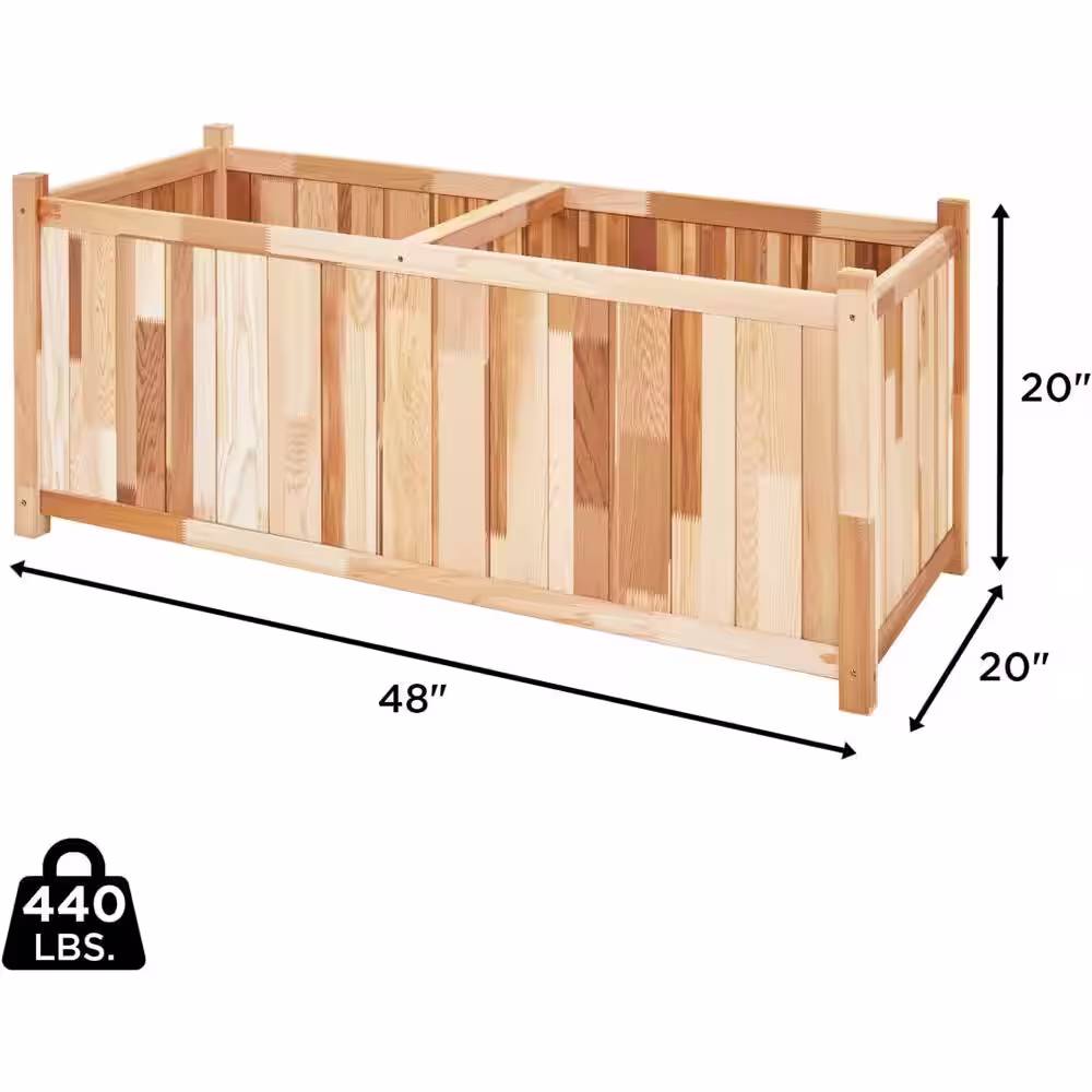None Raised Garden Bed, Cedar Wood Garden Box and Herb Planter, 20 in. x 48 in. x 20 in.