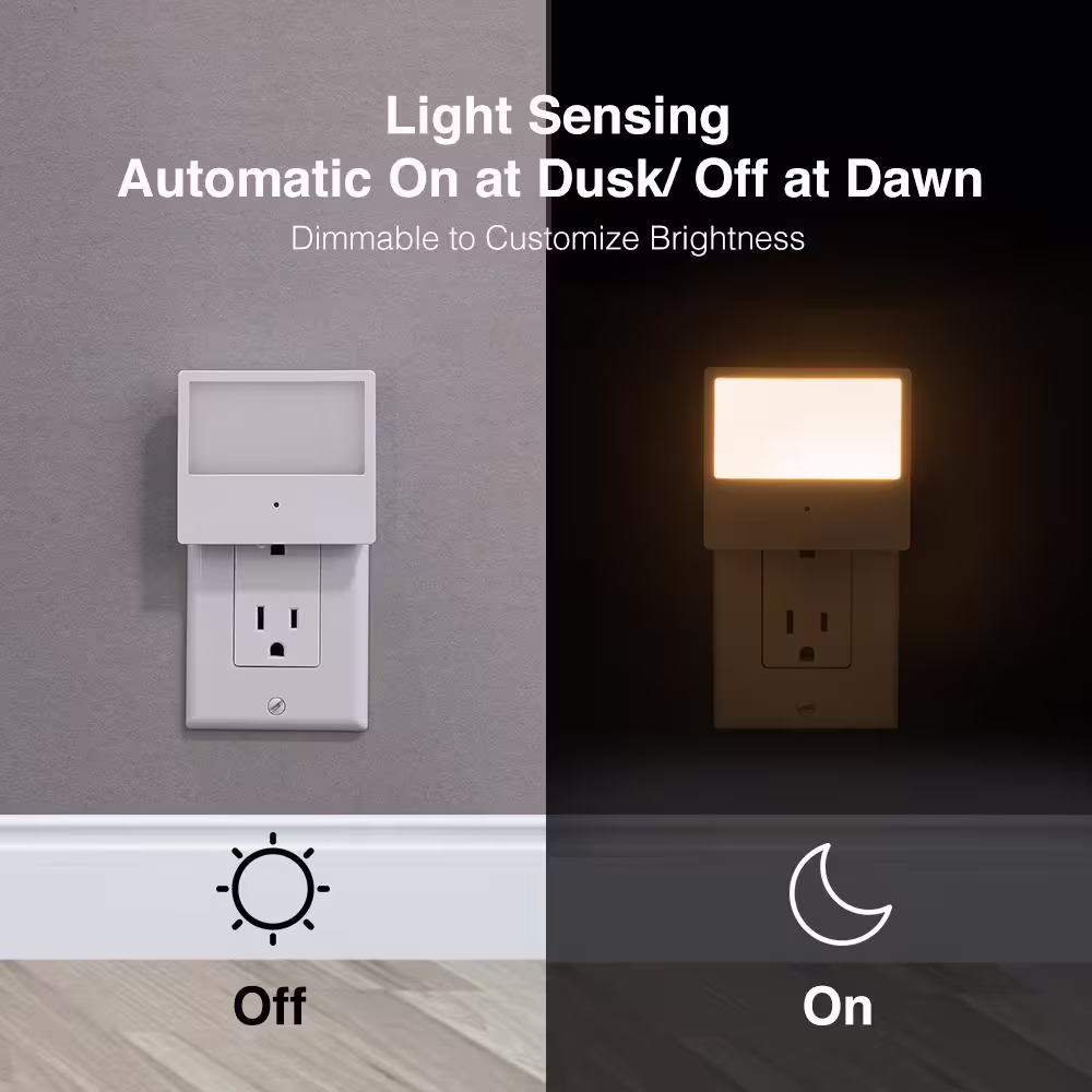 None Square Dimmable Soft White LED White Night Light with Automatic Dusk to Dawn
