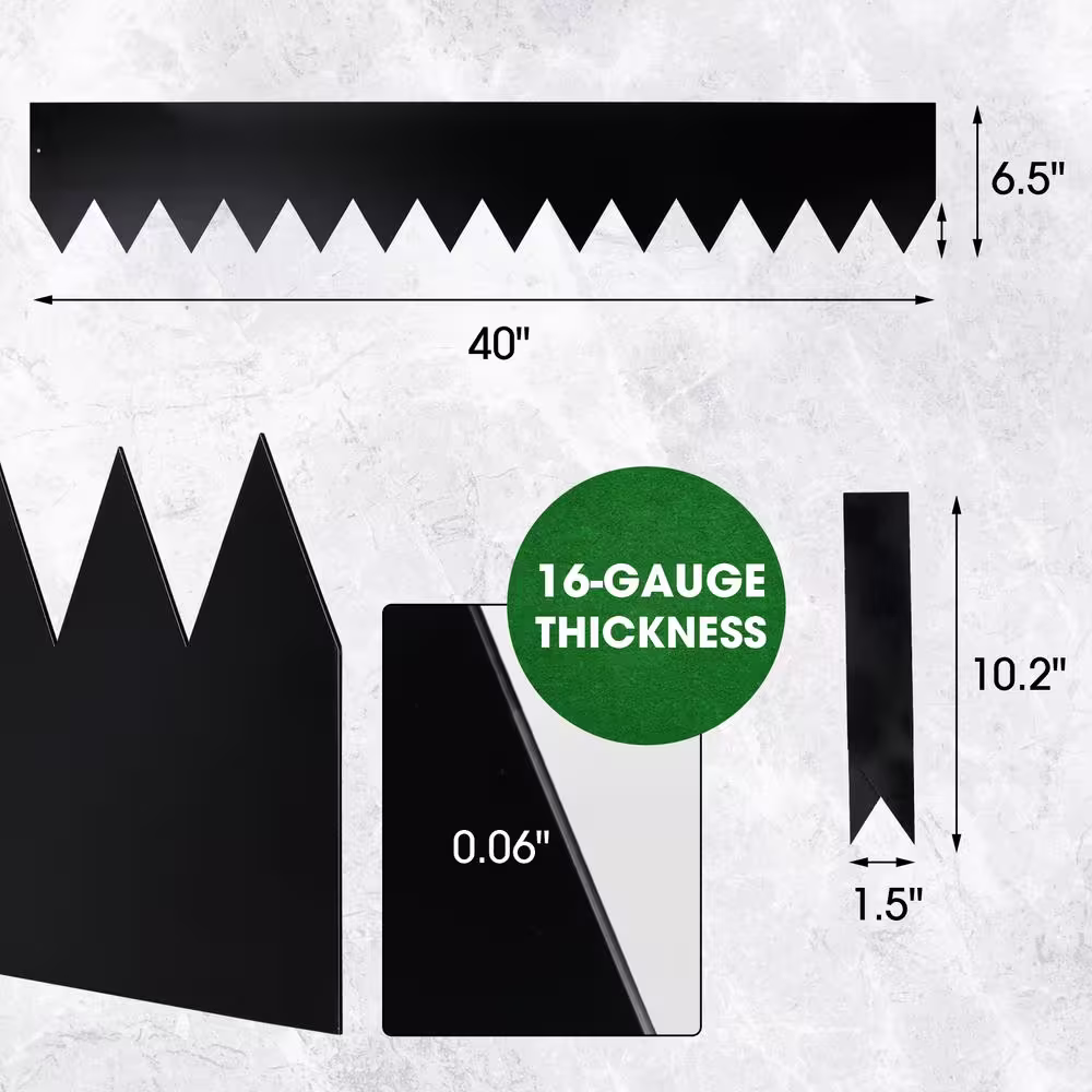 Worth Garden 40 in. x 6.5 in. Black Powder Coated Galvanized Steel Landscape Edging (6-Pack)